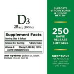 Nature's Bounty Vitamin D-1000 IU Softgels 250