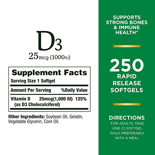 Nature's Bounty Vitamin D-1000 IU Softgels 250