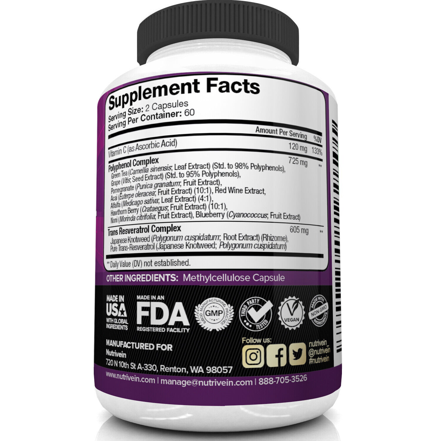 Nutrivein Resveratrol 1450mg - Antioxidant & Immune Support