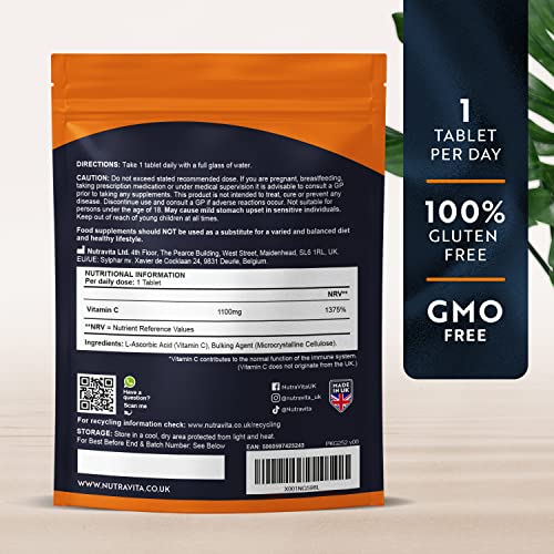 High Strength Vegan Vitamin C Tablets 1100mg