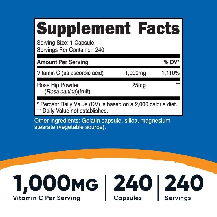Nutricost Vitamin C with Rose Hips 240 Capsules