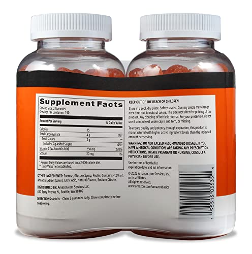 Amazon Basics Vitamin C Gummies, 250 mg, Orange