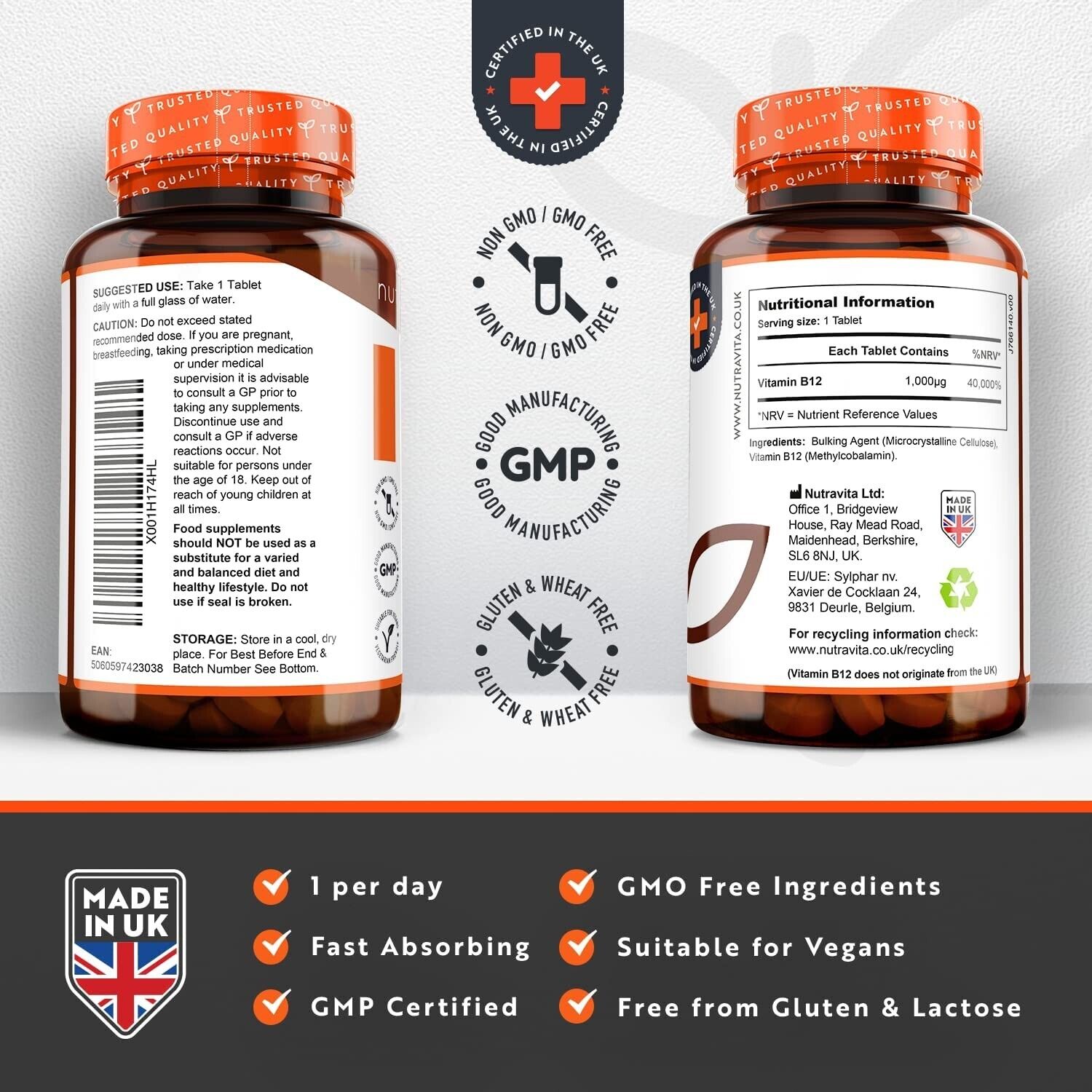Vitamin B12 1000mcg - 450 Tablets for Energy