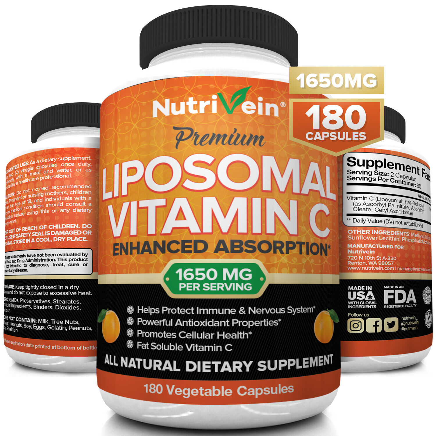 Liposomal Vitamin C 1600mg - 180 Capsules