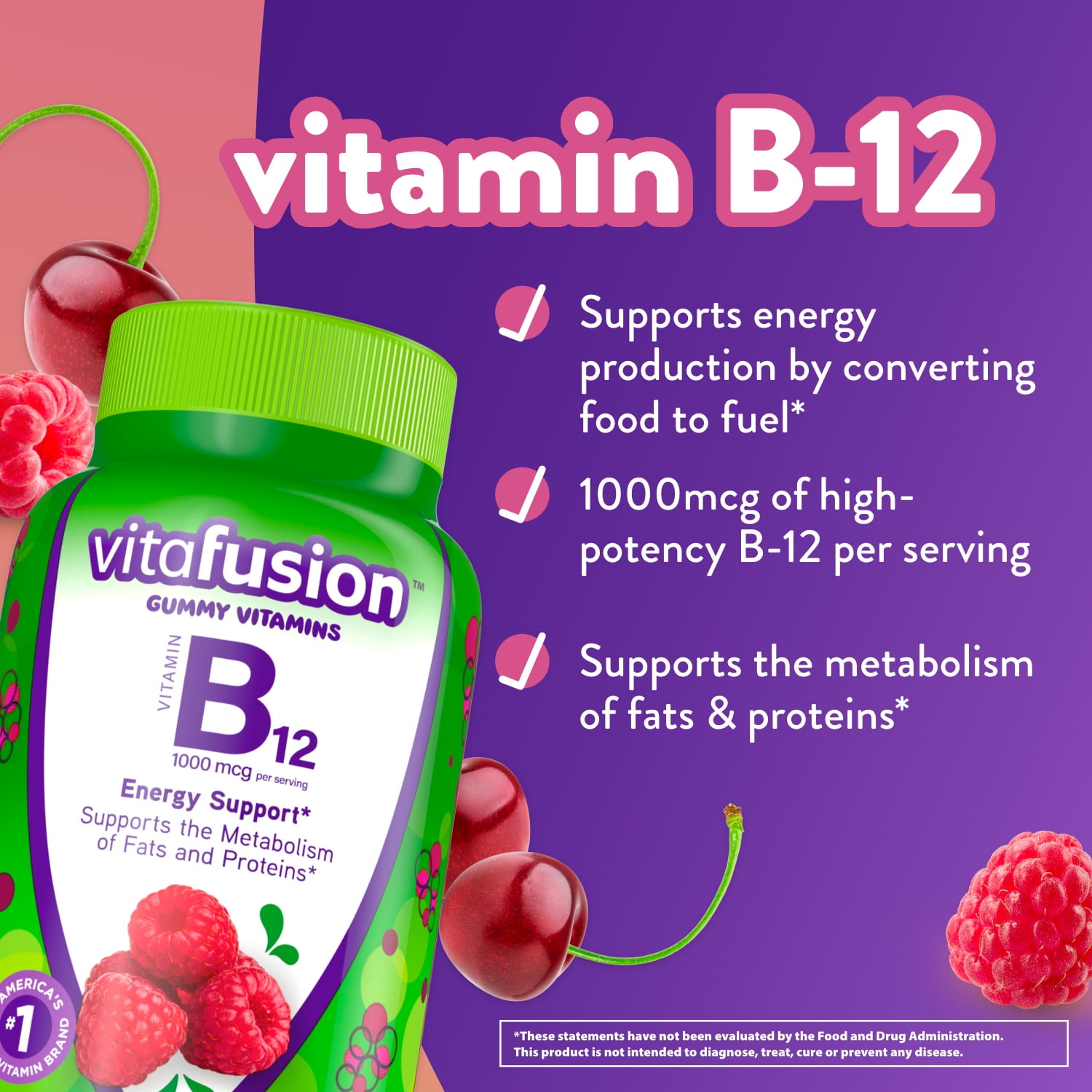 Vitafusion Vitamin B-12 1000 mcg Gummies, 60 Count
