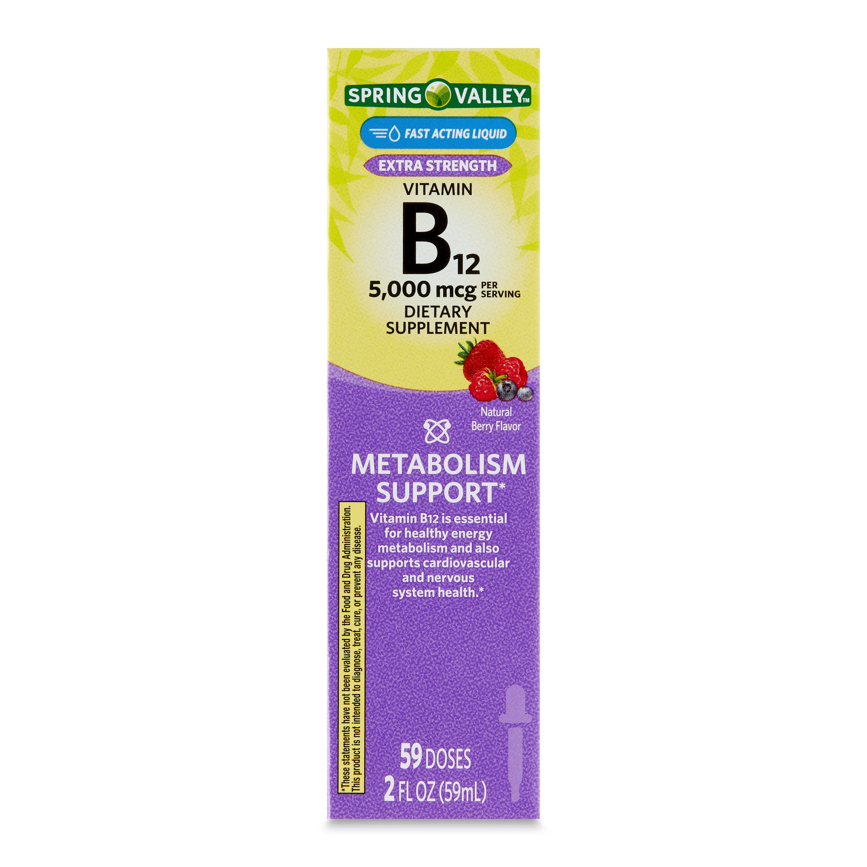 Spring Valley Liquid Vitamin B12, 5000mcg, Berry