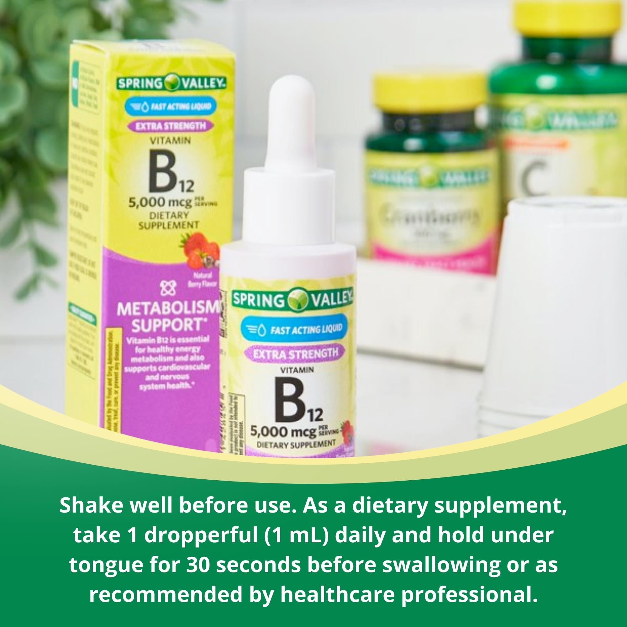 Spring Valley Liquid Vitamin B12, 5000mcg, Berry