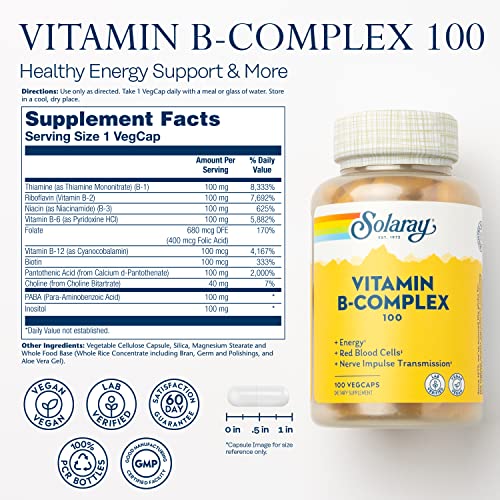 Solaray B Complex Vitamins, 100mg, 100 Capsules