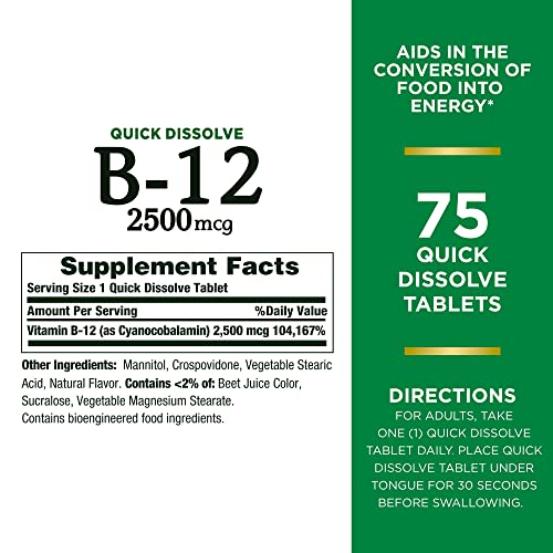 Nature's Bounty B-12 2500 mcg, 75 Tablets