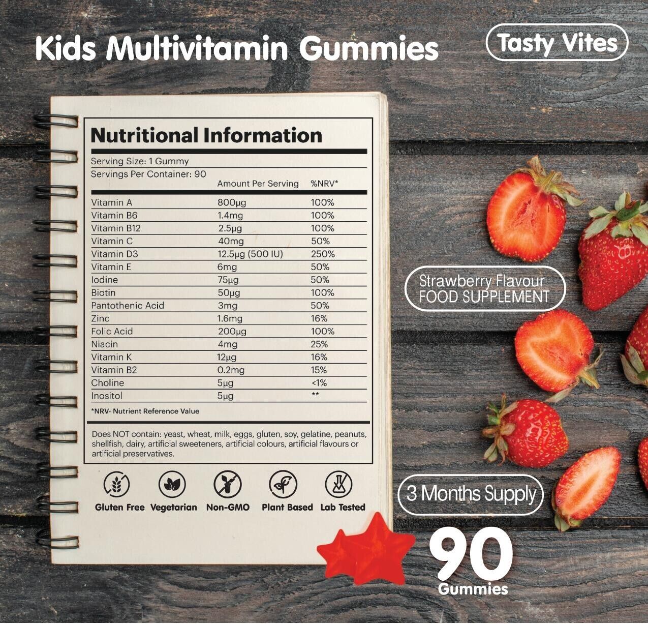 Tasty Strawberry Kids Multivitamins, 90 Gummies