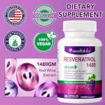 High-Potency Resveratrol 1480mg, 90 Capsules
