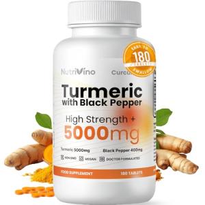 Turmeric 5000mg Tablets with Black Pepper - 180 Count