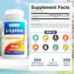 L-Lysine 500 mg - 250 Tablets by Best Naturals