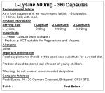 L-Lysine 500mg Pure Capsules (360 Count)