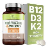 Vegan Multivitamins with B12, D3, K2, Zinc & Iron