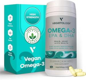 Vegan Omega 3 Capsules with Vitamin D3, 60 Count
