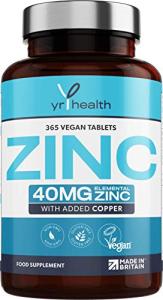 Vegan Zinc Tablets 40mg - 365 Count Supply