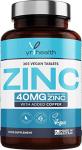 Vegan Zinc Tablets 40mg - 365 Count Supply