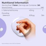 Selenium 200mcg Tablets - Vegan, Non-GMO, 365 Count