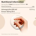 KSM-66 Ashwagandha 1500mg - 180 Easy-to-Swallow Tablets