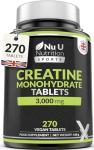 Creatine Monohydrate Tablets 3000mg, Vegan Energy Boost