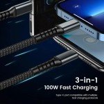 100W Fast Charge 3-in-1 Data Cable for Phones