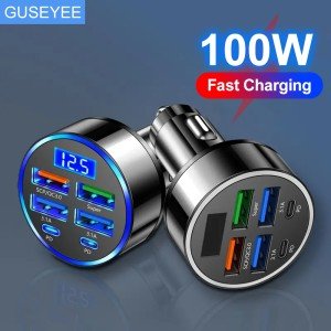 100W 6-Port Fast Car Charger for Smartphones