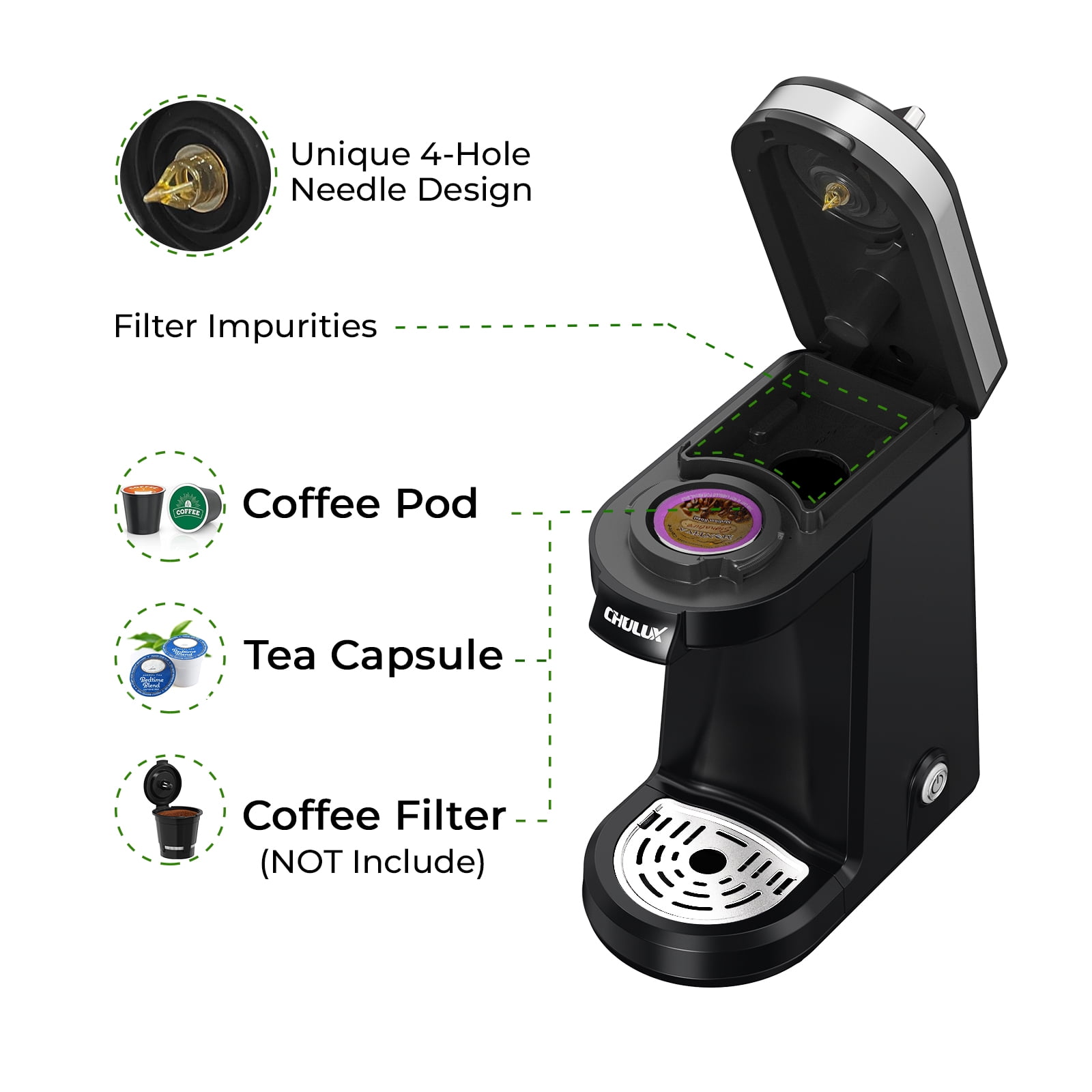 Compact Coffee Maker, K-Cup & Coffee Powder Compatible
