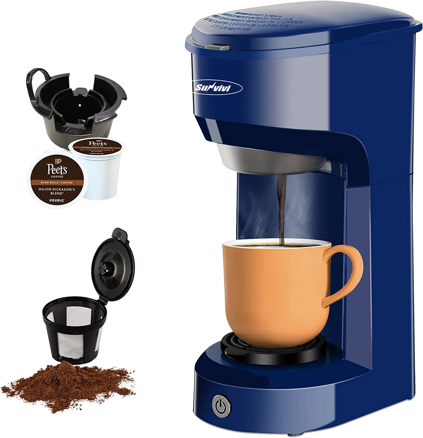 Blue Single Serve Coffee Maker with Filter