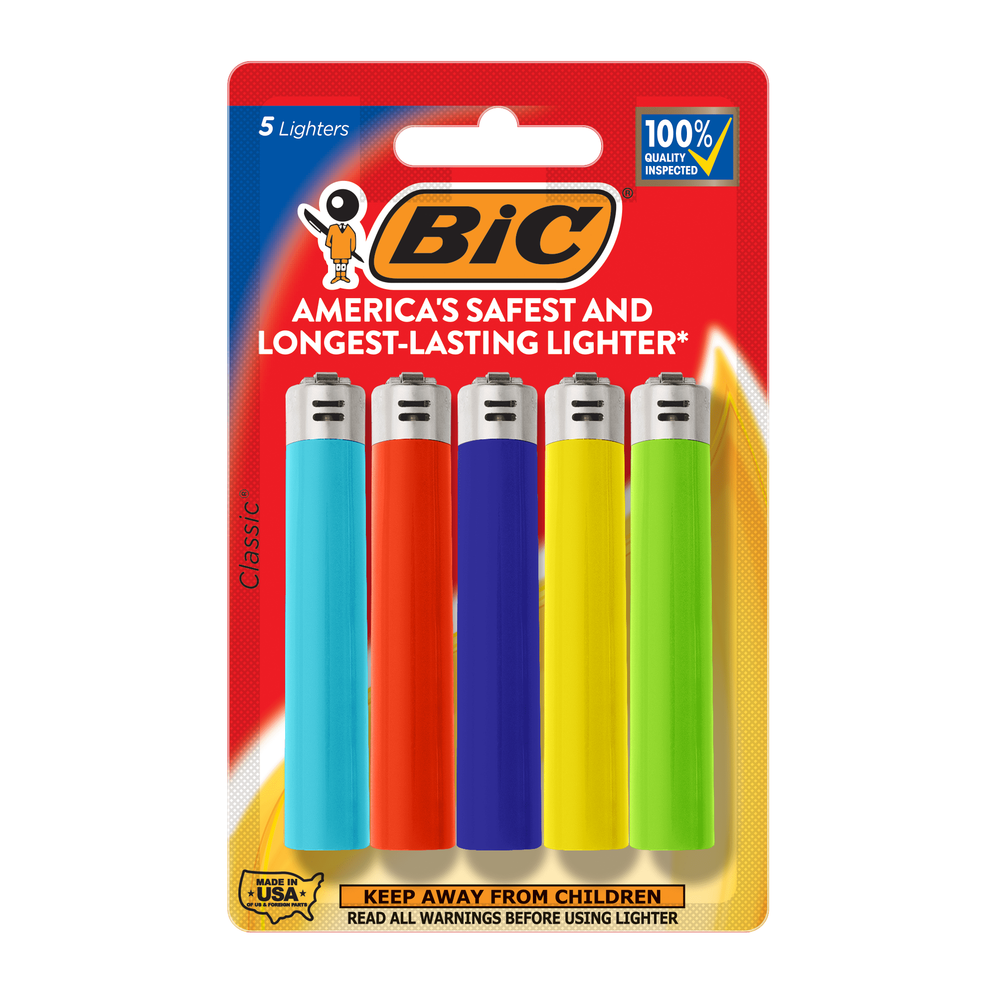 BIC Classic Lighter 5-Pack, Assorted Colors