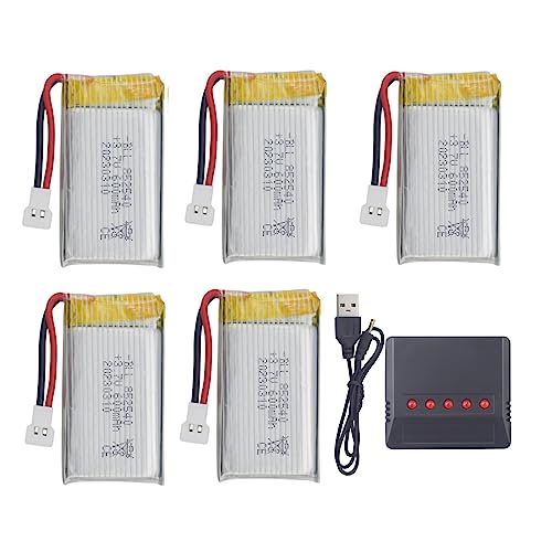 Fytoo 1PCS 5 in1 Battery Charger with 5PCS 3.7V 600mAh Li-Battery for Syma X5C X5C-1 X5 X5SC X5SW H5C V931 S5C S5W S5W SS40 FQ36 T32 T5W H42 CW4 Helicopter Accessories