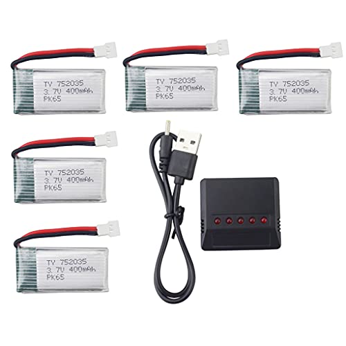 5PCS 3.7V 400mah Battery & 5-in-1 Charger for Quadcopter Drone