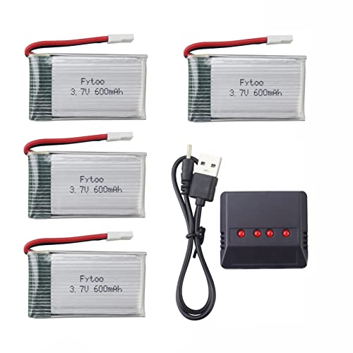 4pcs 3.7V 600mah Battery + 4-in-1 Charger for RC Drones