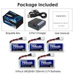 URGENEX 5-Pack Lipo Batteries with Charger