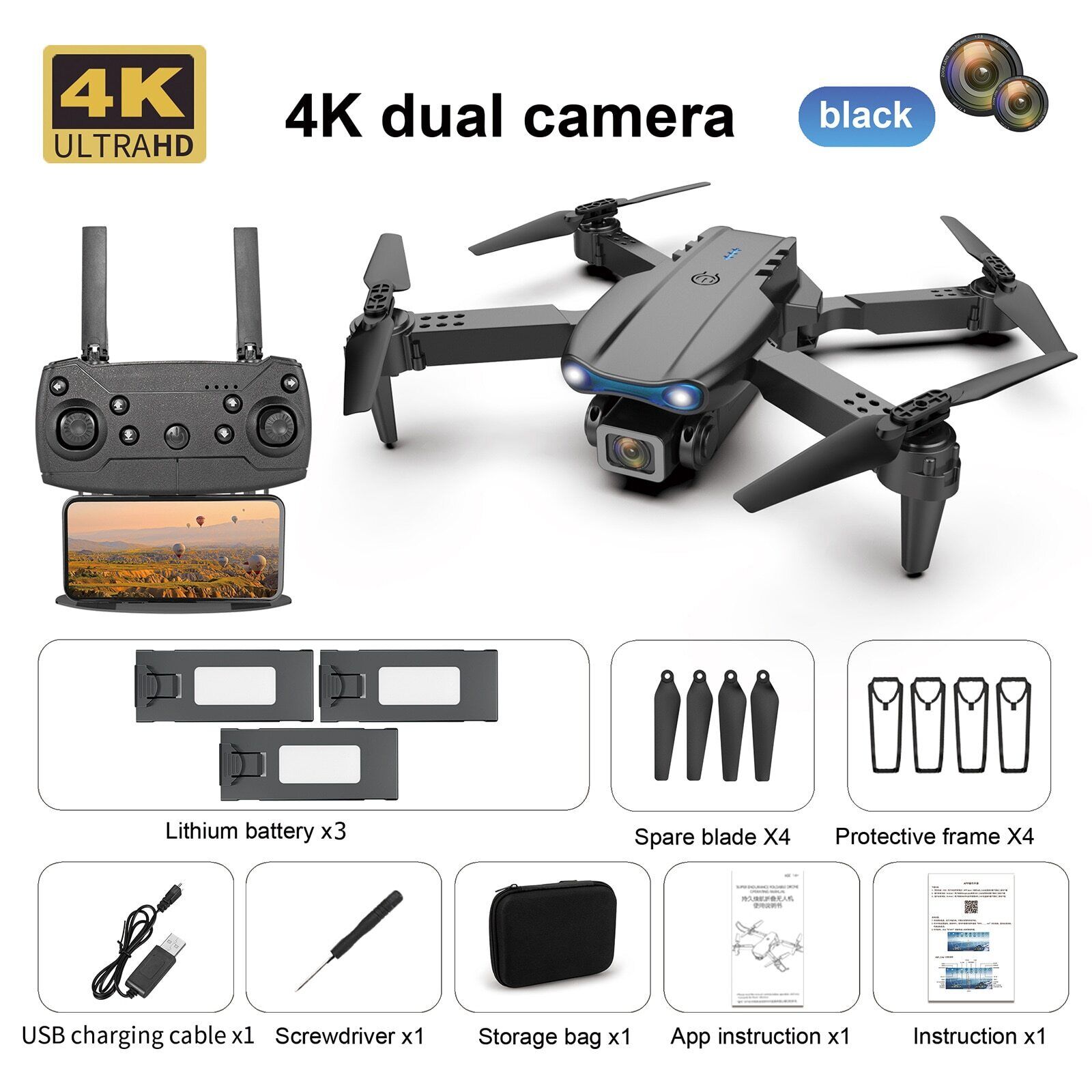 Foldable Quadcopter with 4K HD Dual Camera
