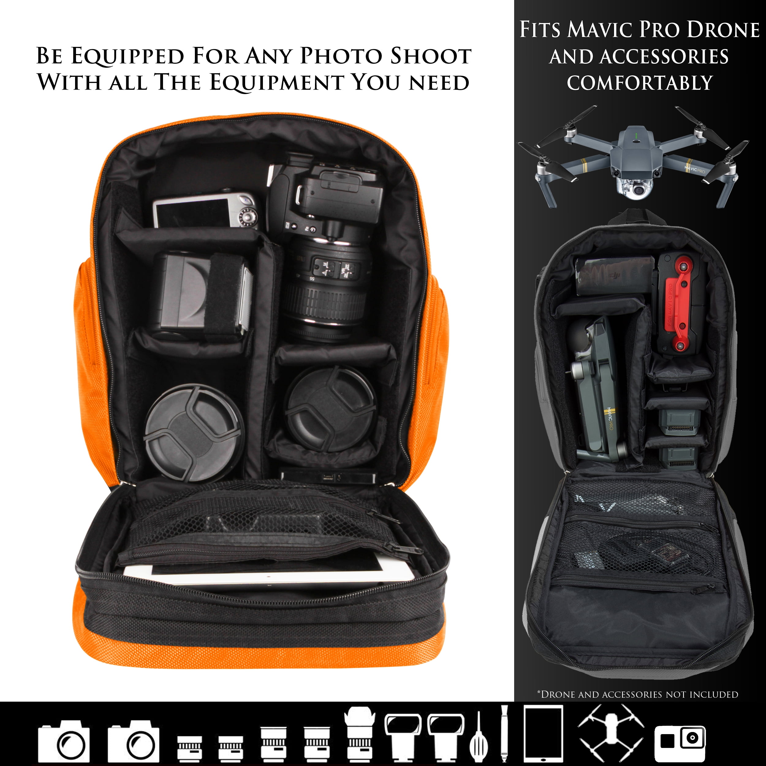 Orange Nylon Backpack for Drones and Cameras