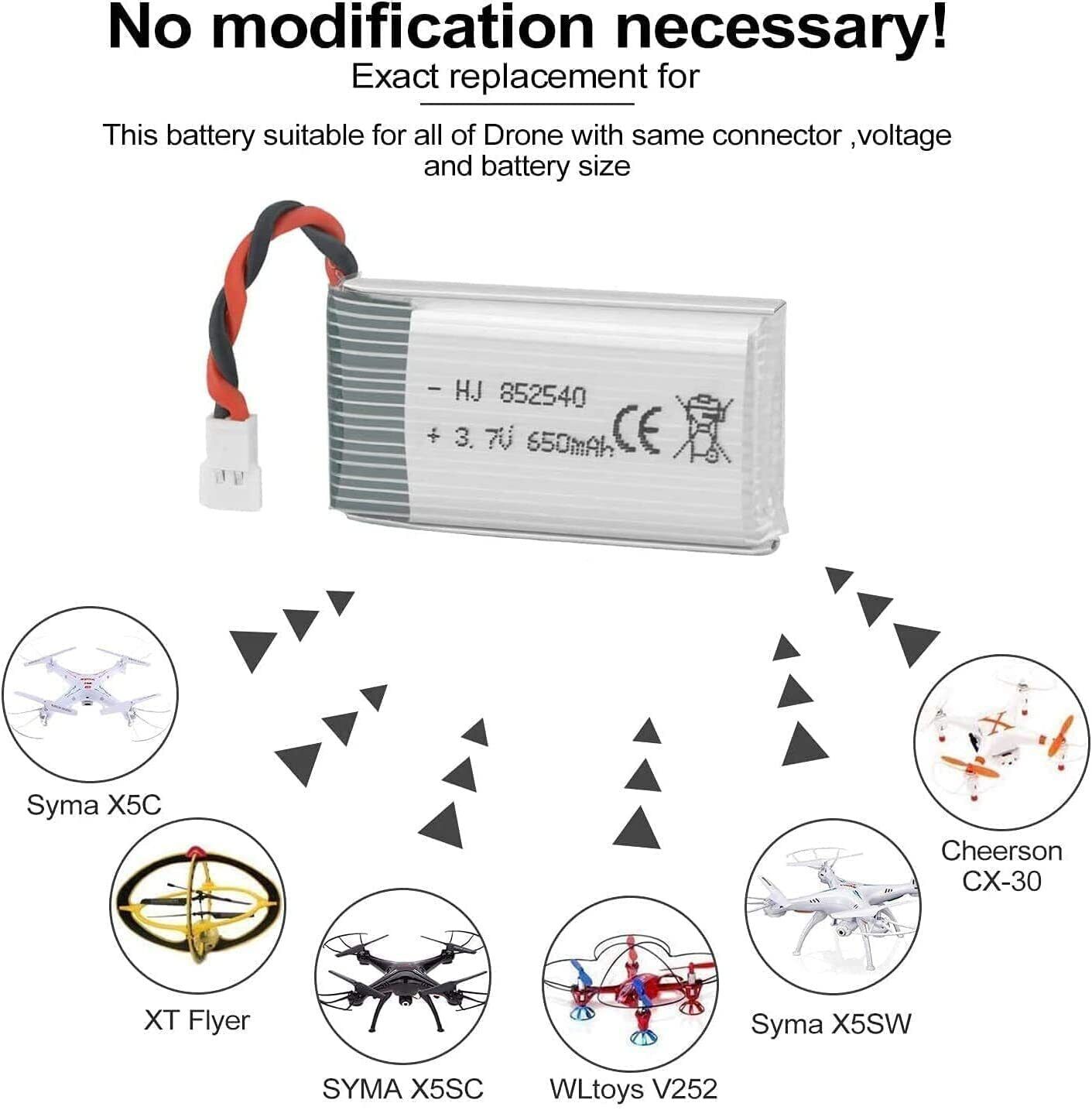 650mAh LiPo Battery + USB Charger for Syma X5 Drone