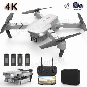 Drone 4k HD Wide Angle Dual Camera WiFi FPV Foldable RC Quadcopter + 4 Batteries