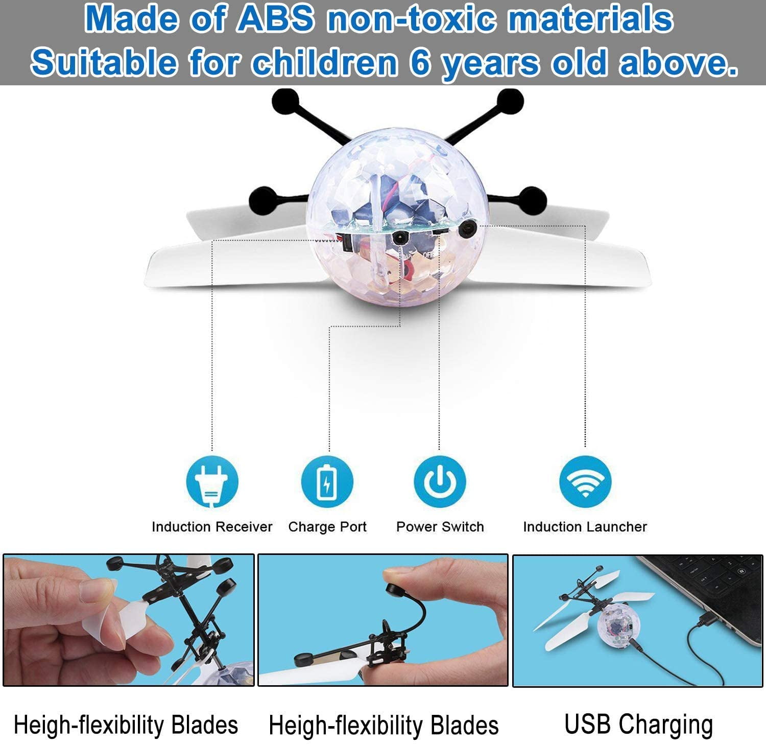 Rechargeable LED Flying Ball Toy Set for Kids