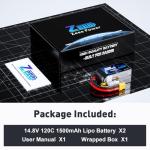Zeee 4S Lipo Battery 1500mAh 14.8V 120C XT60 Plug (2 Pack)