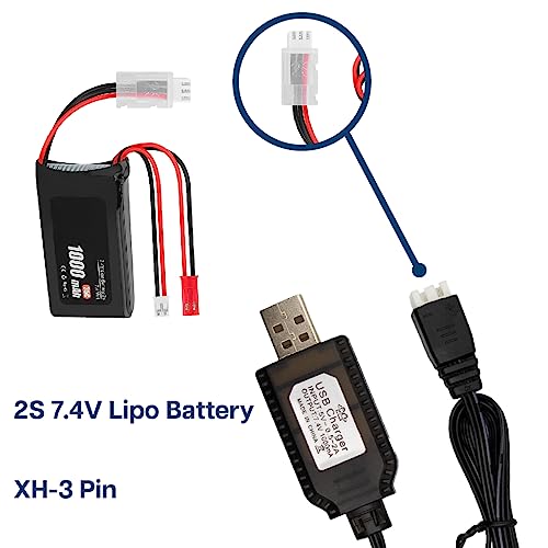 2x USB Charger Cable for 7.4V Drone Batteries