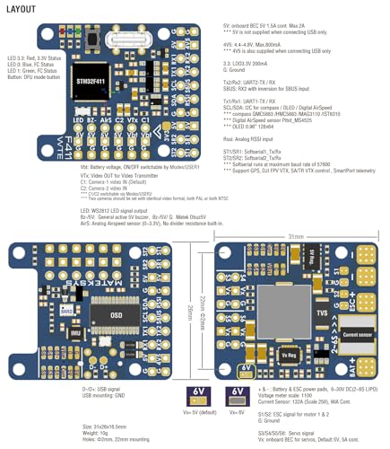 Matek F411-WTE Flight Controller with OSD