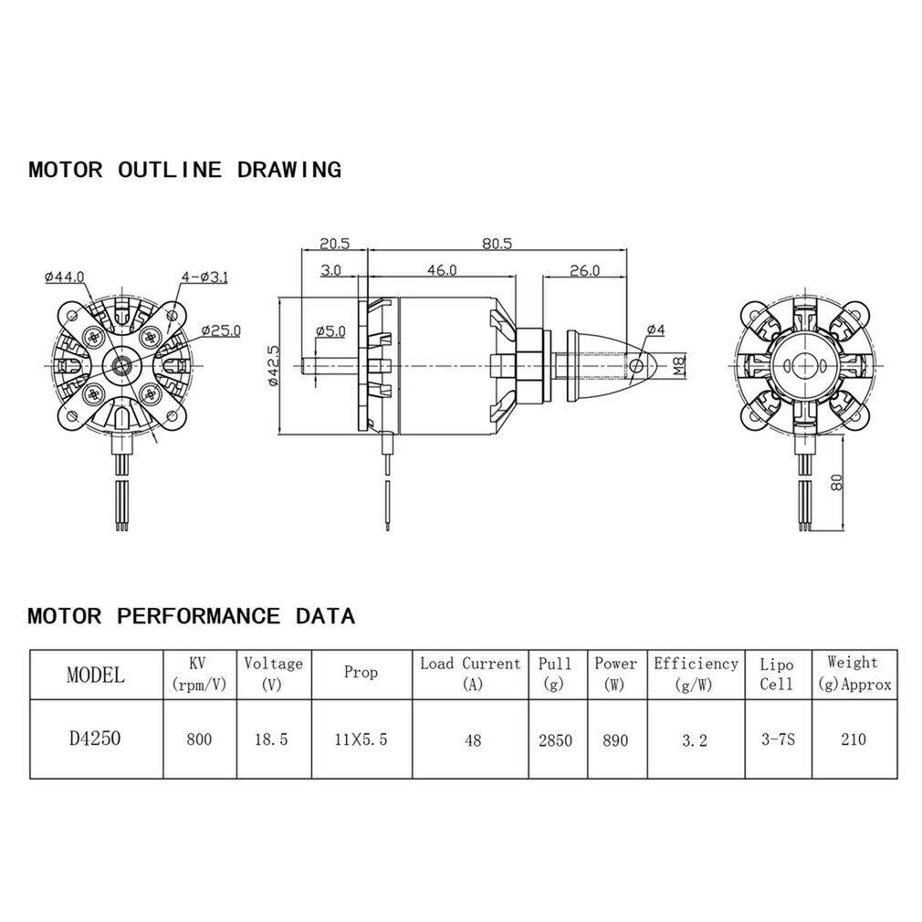 DXW D4250 800KV Outrunner Motor for FPV Plane