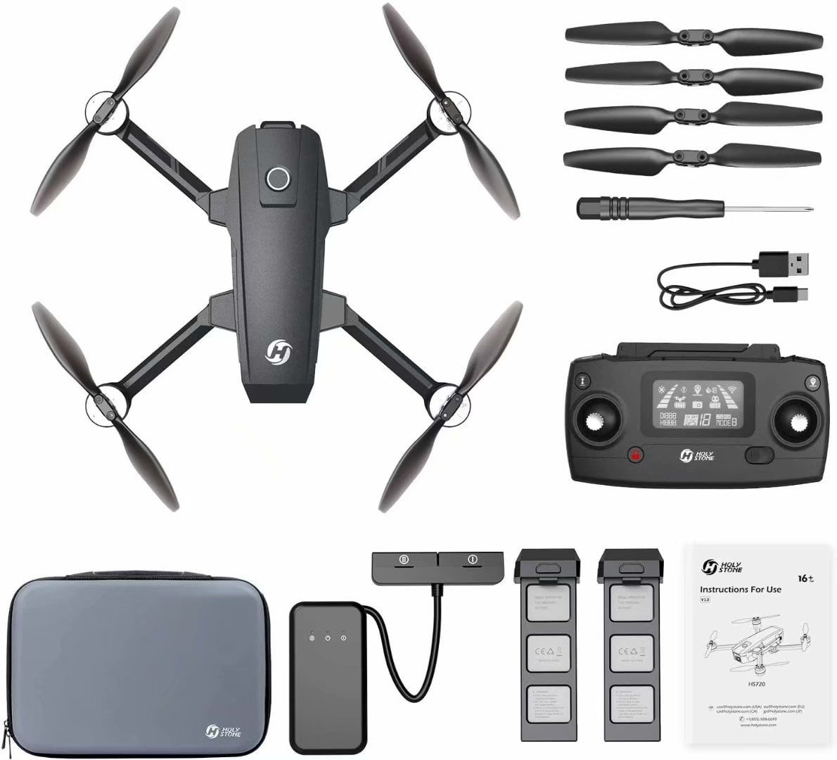 HS720E 4K EIS Drone with 2 Batteries - Black