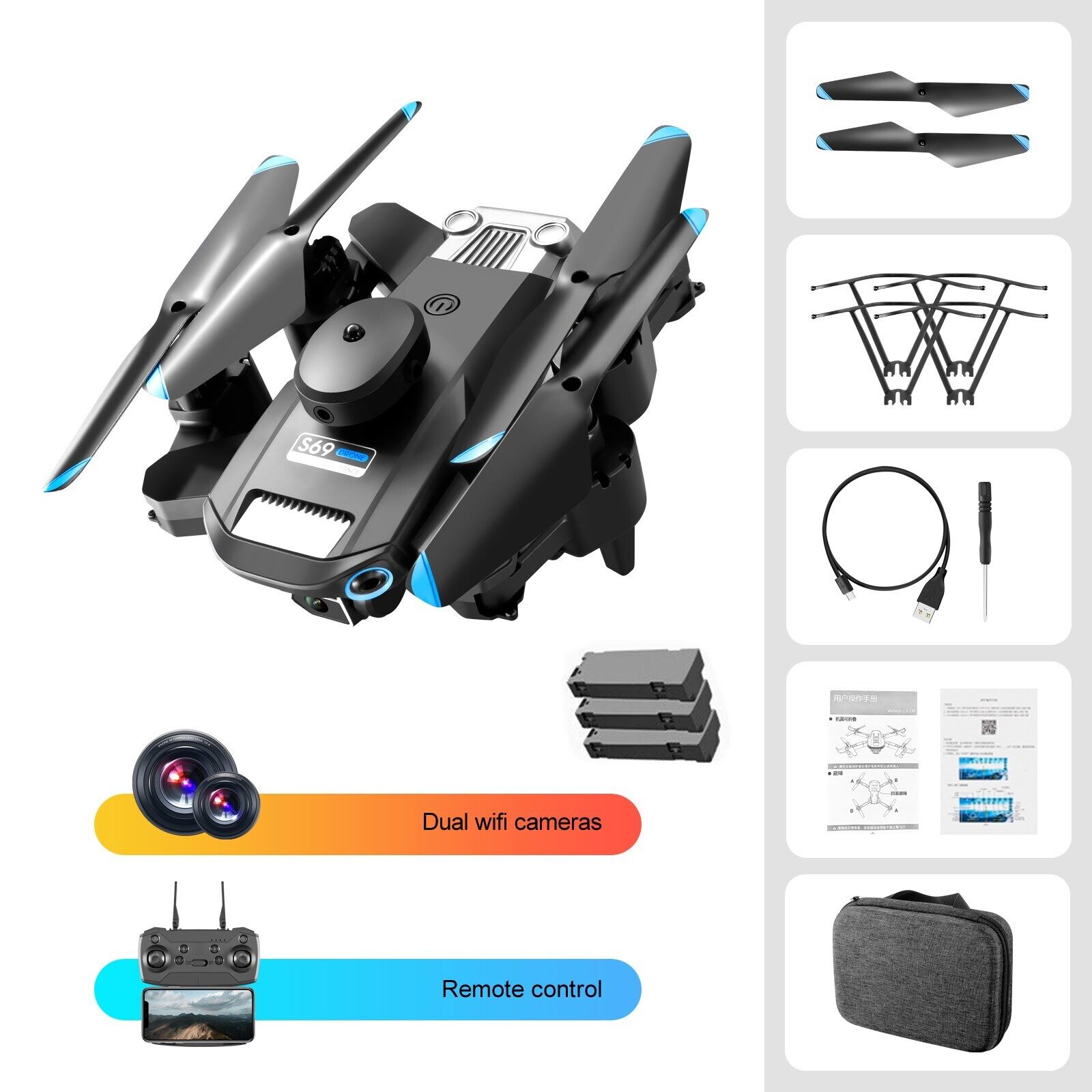 Foldable Quadcopter with Dual 8K Cameras, GPS & WiFi (3 Batteries)