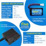 5-Pack 3.7V Lipo Batteries with Charger for Drones