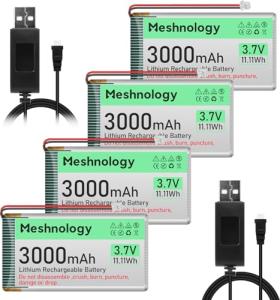 4-Pack 3000mAh LiPo Batteries with USB Charger