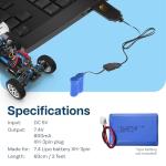 2x USB Charger Cable for 7.4V Drone Batteries