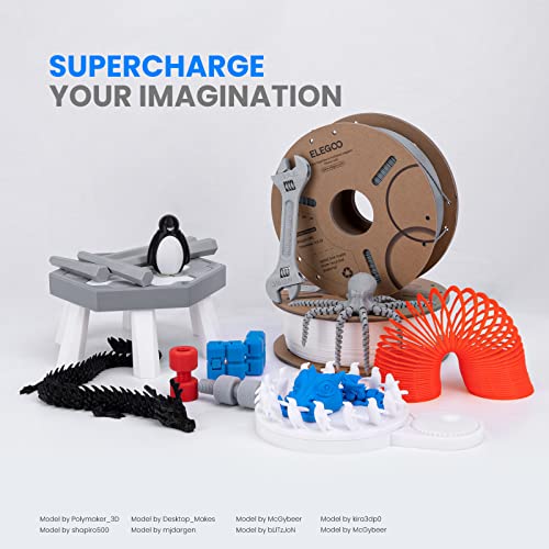 ELEGOO 1KG White PLA+ Filament for 3D Printers