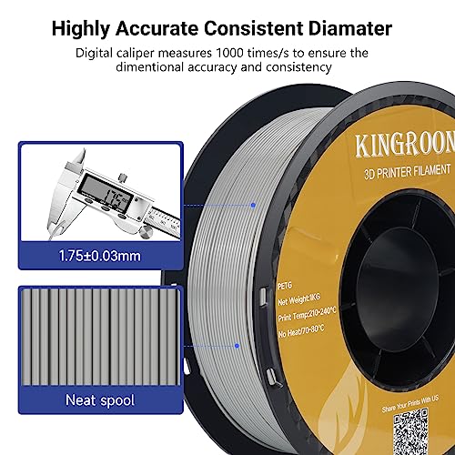 Kingroon 1.75mm Grey PETG Filament, 1KG Spool